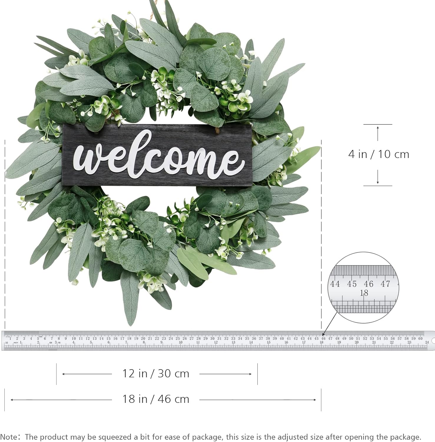 Dremisland 18 Inch Green Eucalyptus Wreath for Front Door