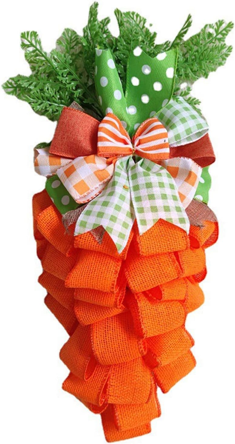 Easter Carrot Wreath with Striped Bow Front Door Decor