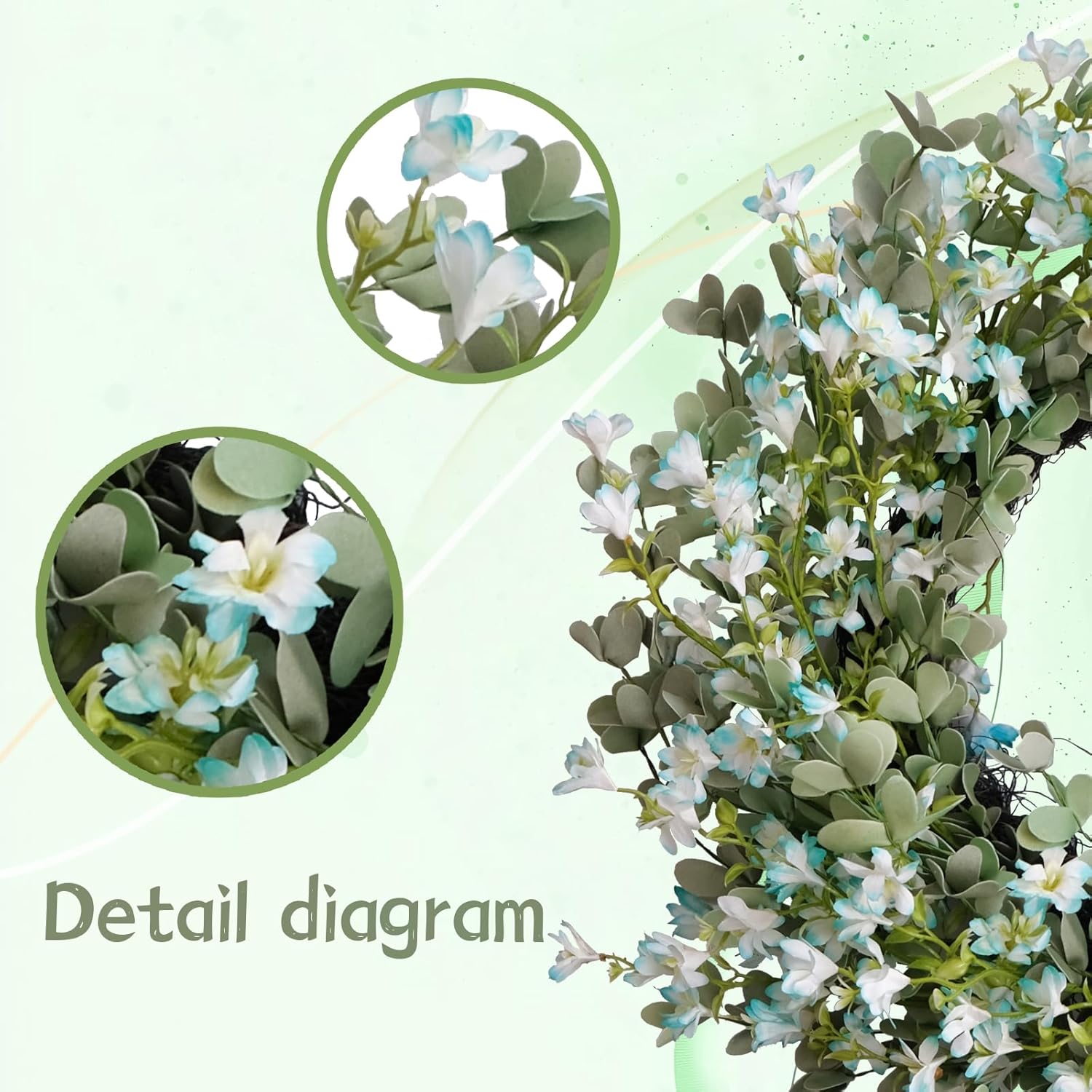 Summer 24-inch Blue Flower Wreath Front Door Decor