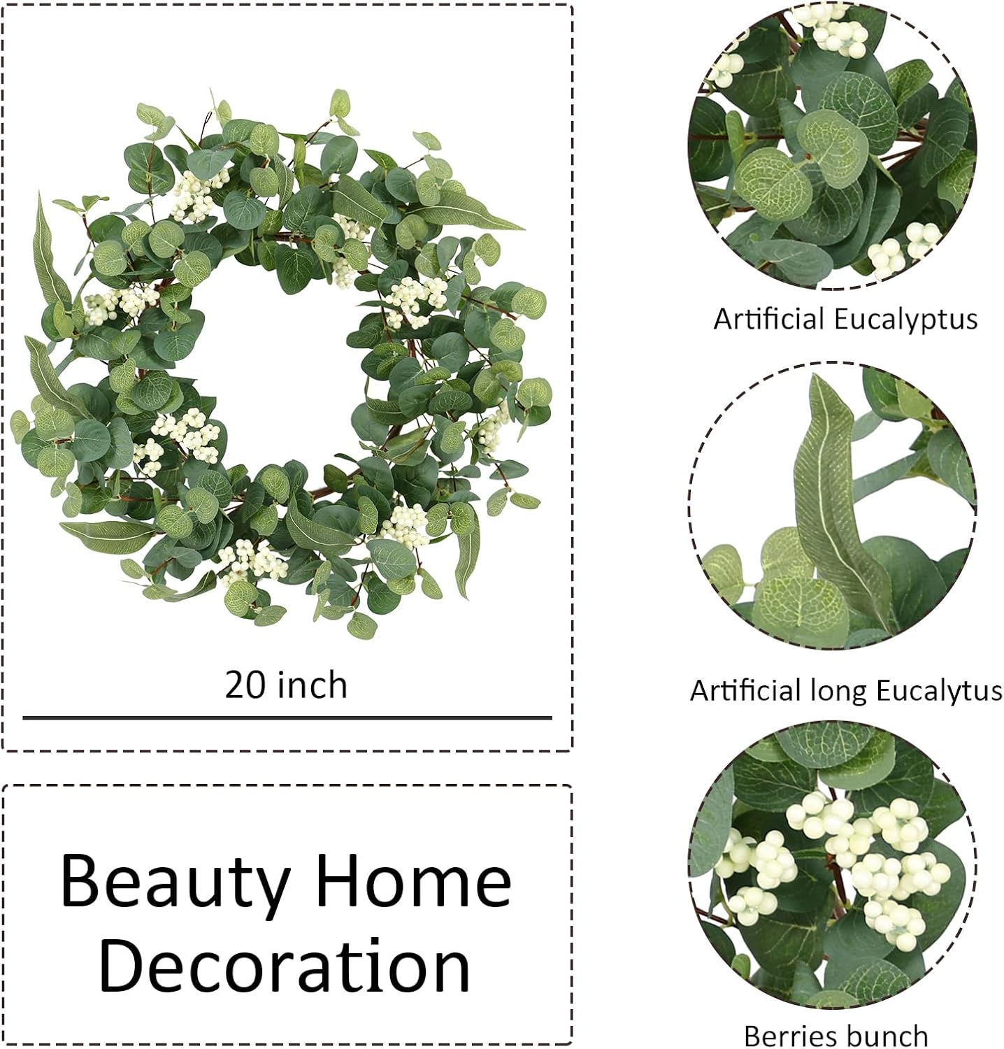 18 Inch Farmhouse Eucalyptus Wreath for Front Door