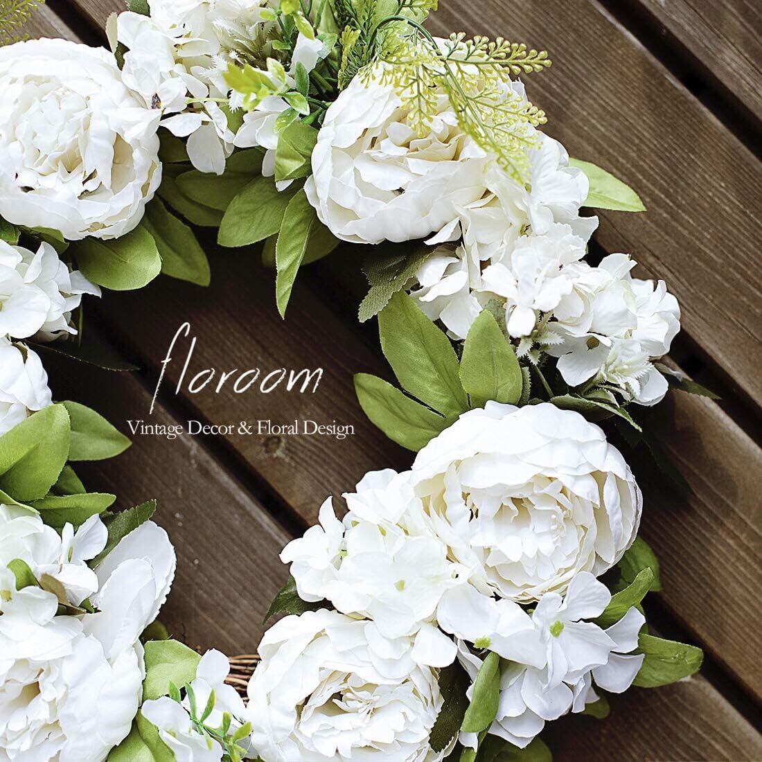 Floroom Artificial White Peony Wreath 15-16