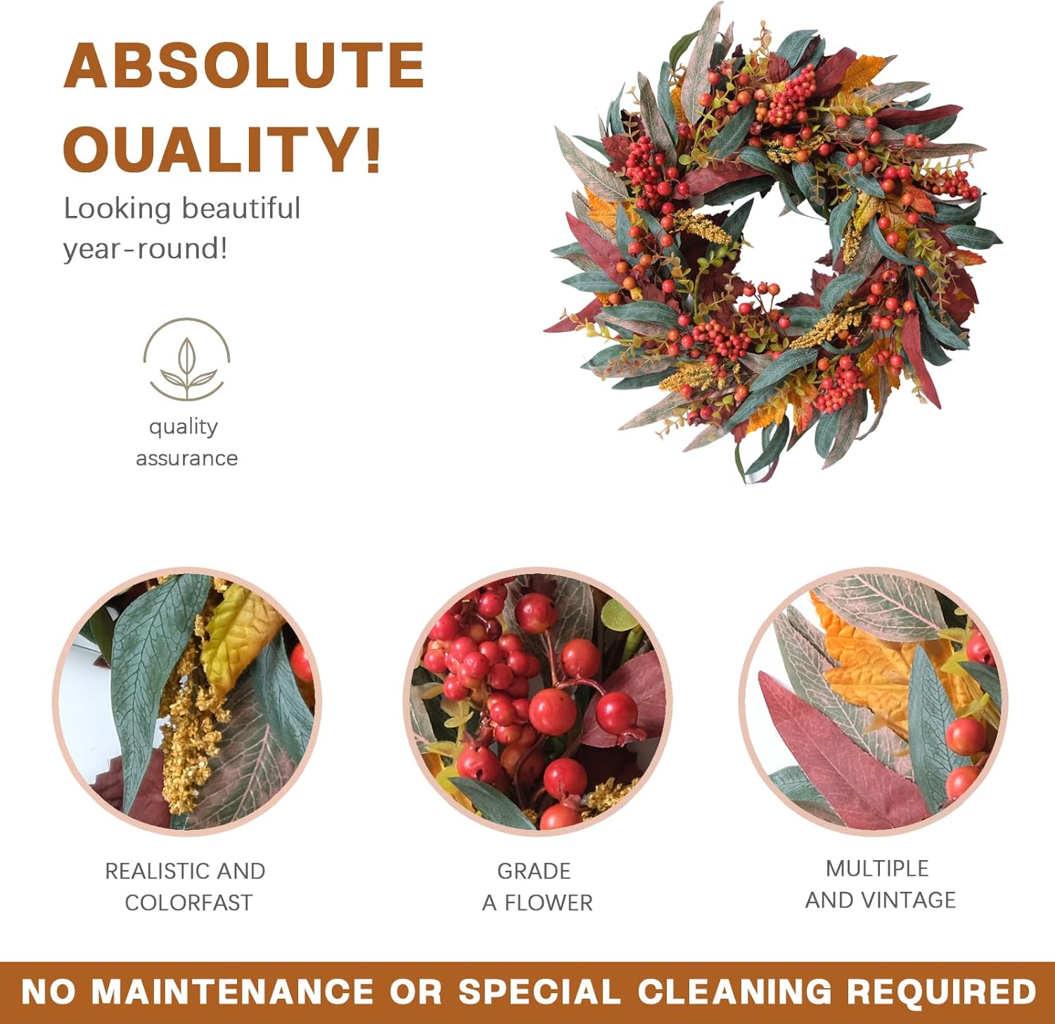 TEMPUS 22 Inch Fall Wreath Artificial Decor