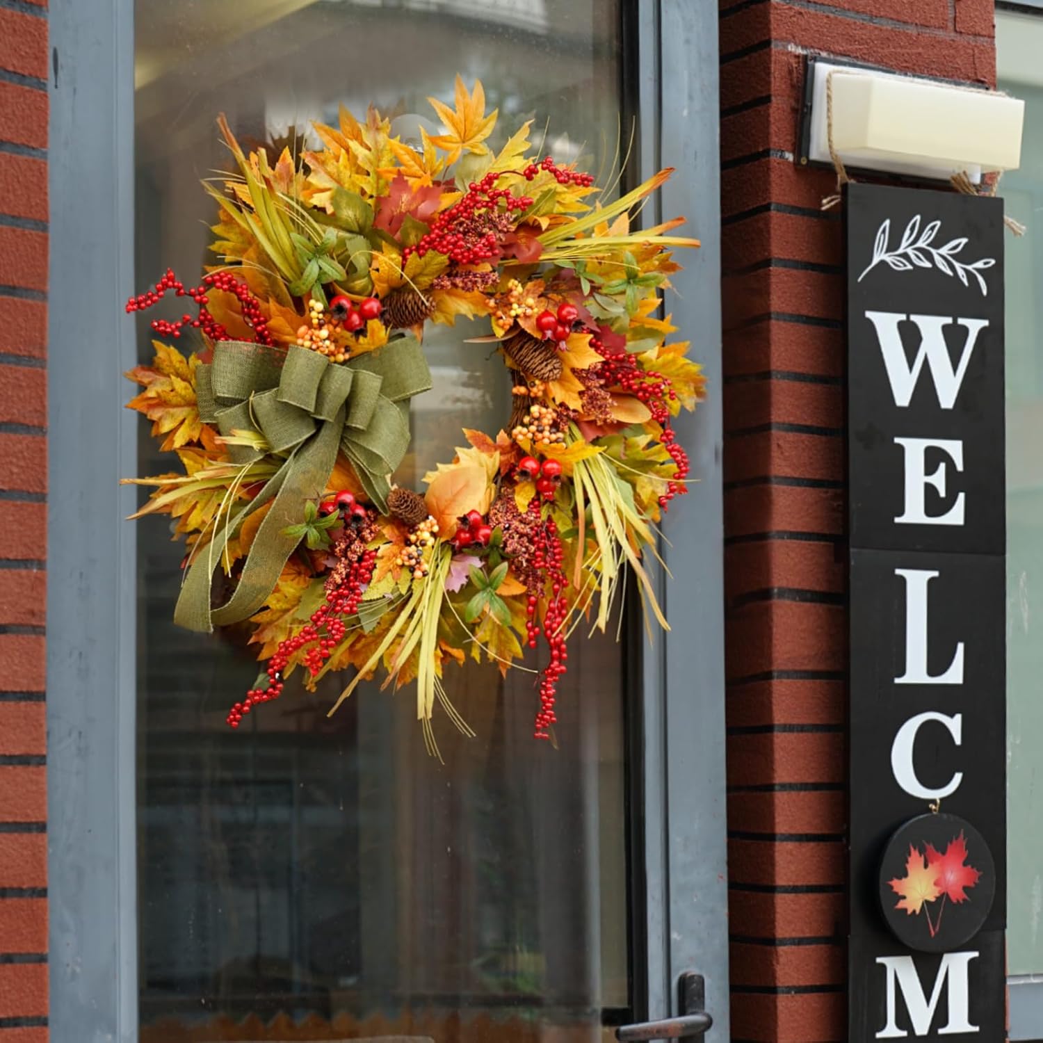 24 Inch Artificial Fall Wreath for Front Door