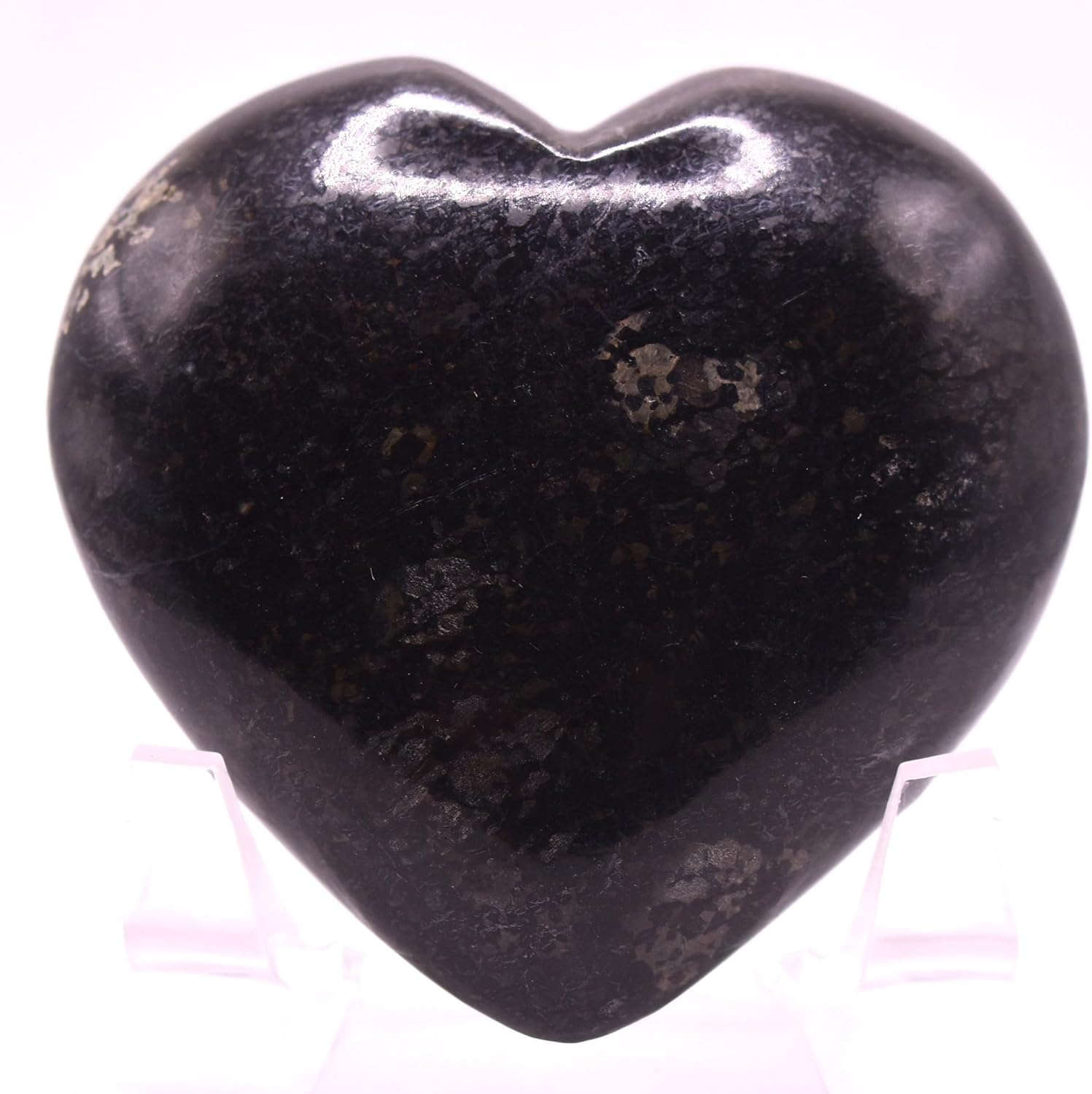 25 Inch Nuummite Carved Heart Crystal Decor Pair with Stand