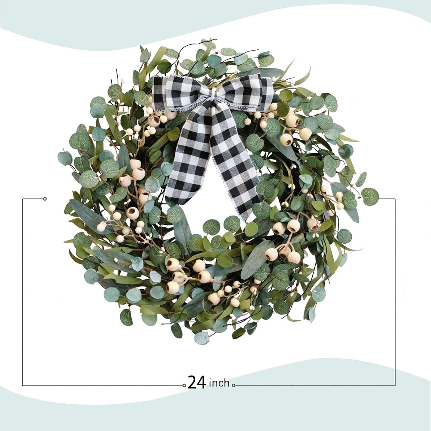 24 Inch Artificial Eucalyptus Wreath with Berries