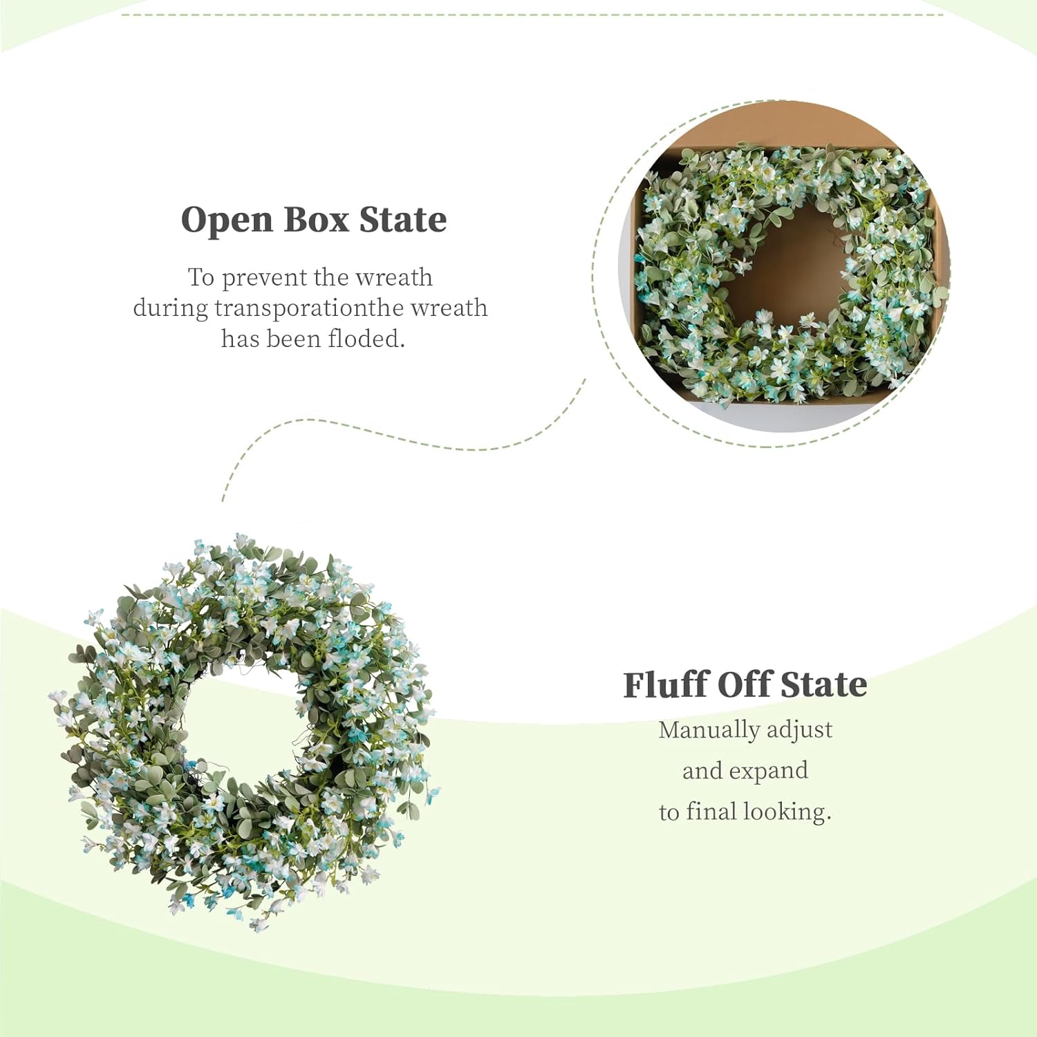 Summer 24-inch Blue Flower Wreath Front Door Decor