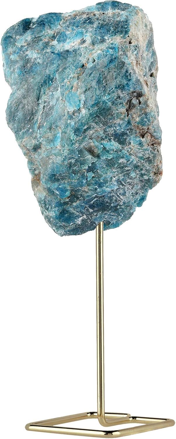 Natural Blue Apatite Raw Stone with Stainless Stand Decor Display