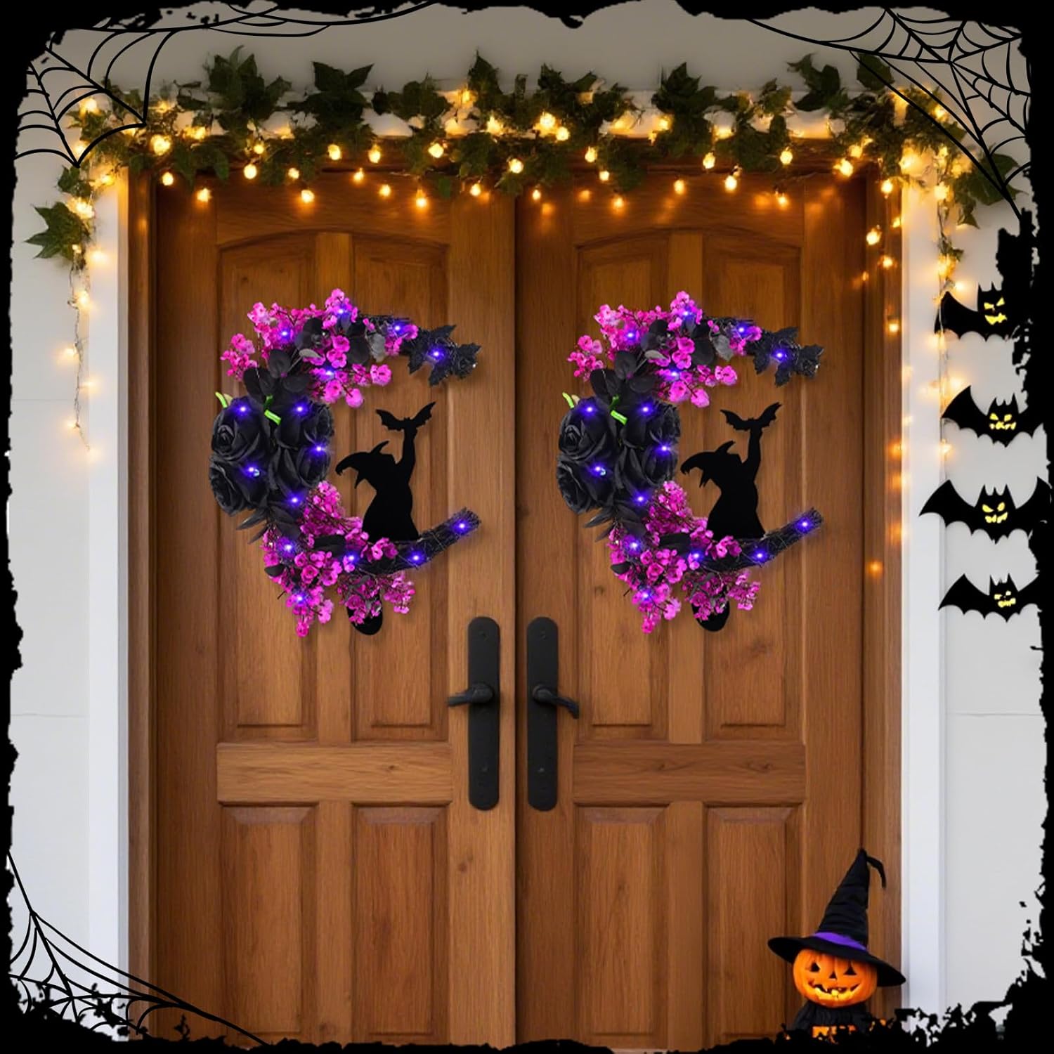 Black Cat Halloween Wreath Front Door Decor
