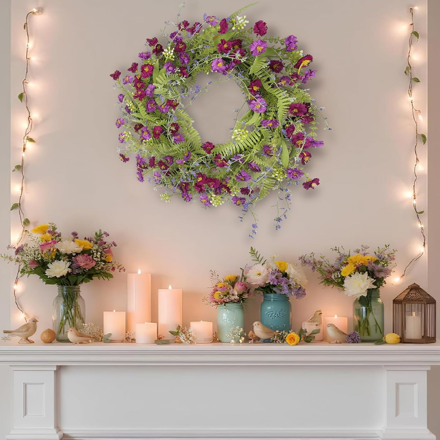 CISDUEO 20 Inch Spring Wreath Decor