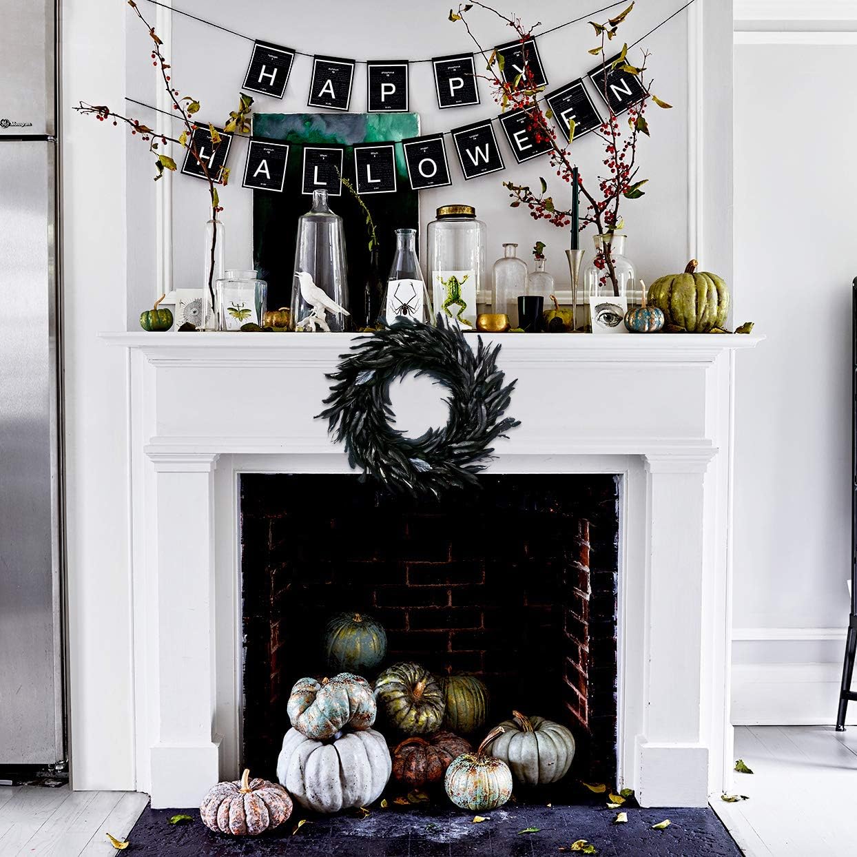 MOVINPE Black Feather Wreath - Halloween Decor