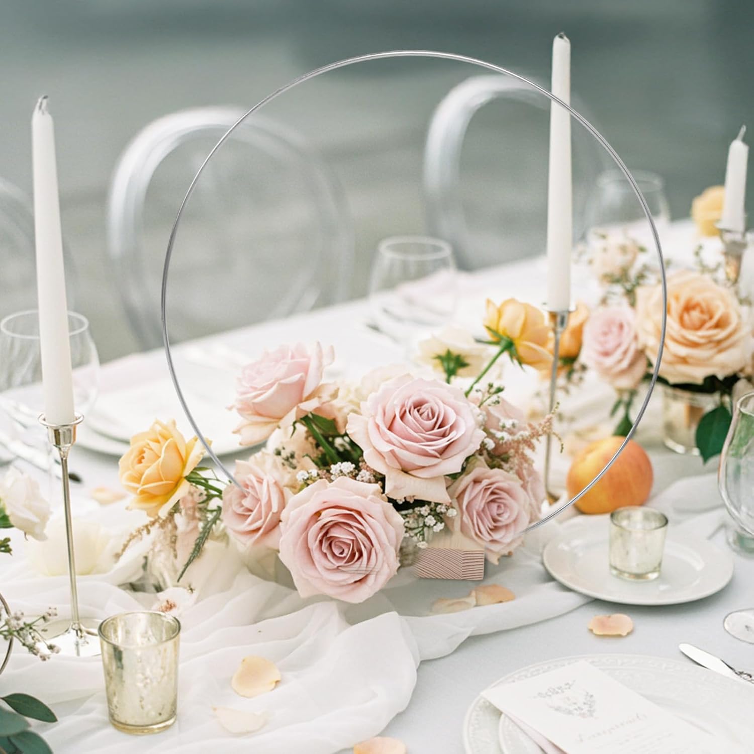 25PCS 12 Inch Silver Metal Wreath Centerpieces with Stand