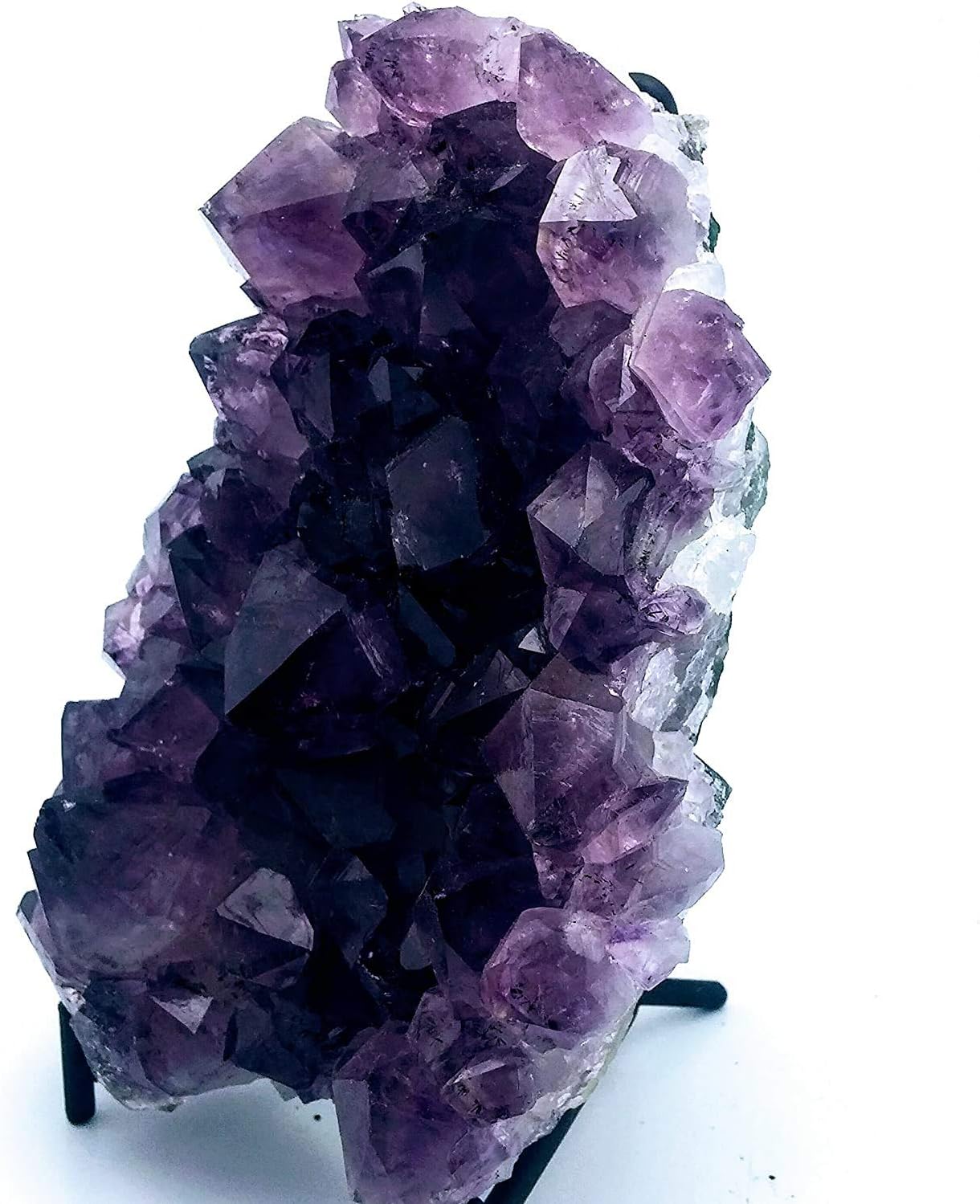 Brazilian Amethyst Crystal Cathedral Druze Geode with Black Stand