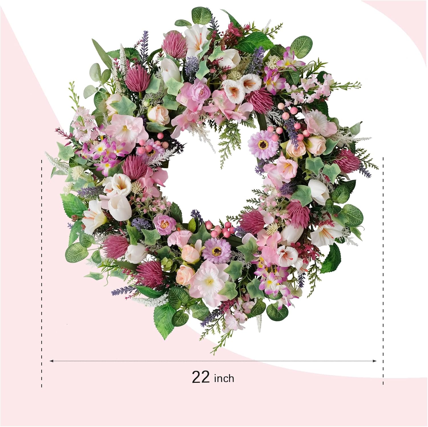 22 Inch Artificial Flower Door Wreath for Spring Summer