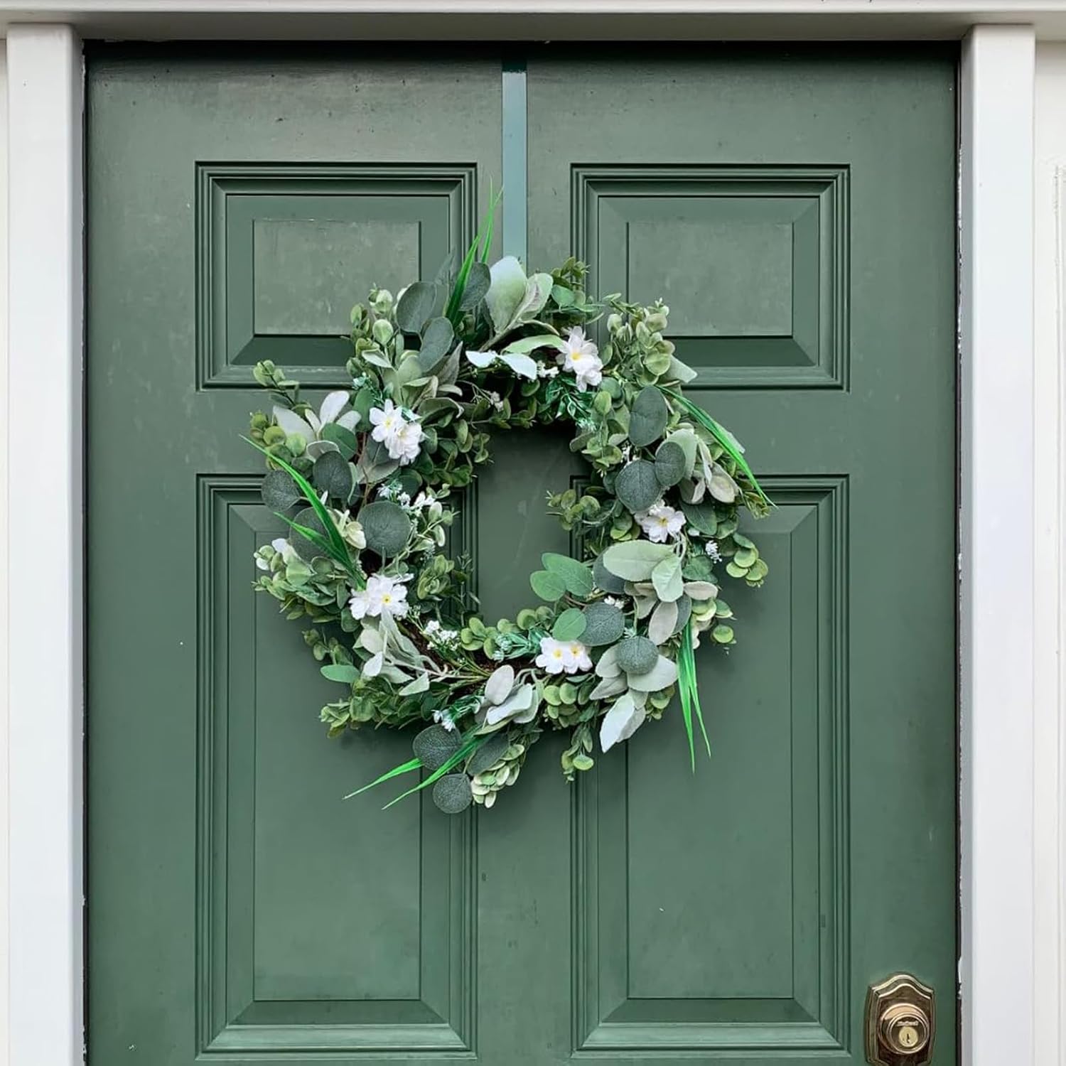 24 Inch Spring Lamb Ear Green Wreath for Front Door