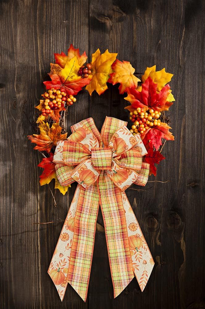 ABTOLS Large Fall Pumpkin Bow Wreath Decoration