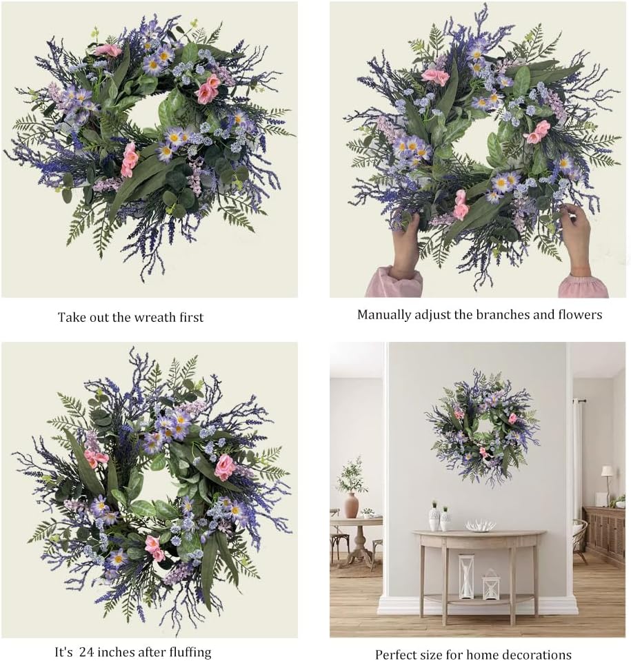 24 Inch Purple Front Door Wreath with Eucalyptus and Lavender