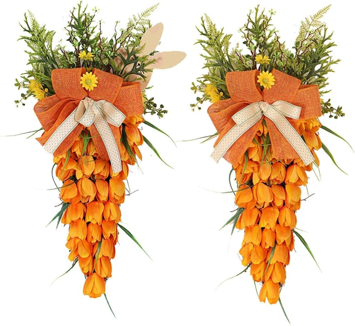 Tulip Carrot Easter Wreath Hanging Ornament with Bunny