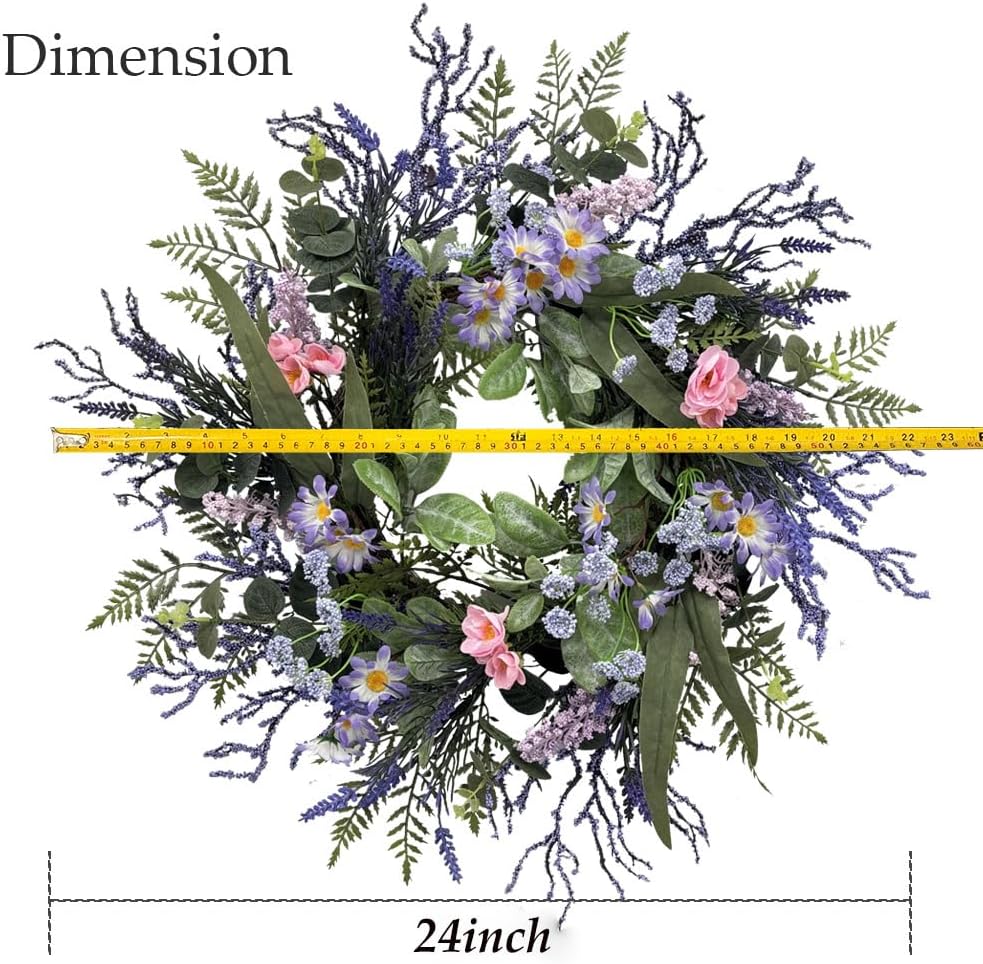 24 Inch Purple Front Door Wreath with Eucalyptus and Lavender