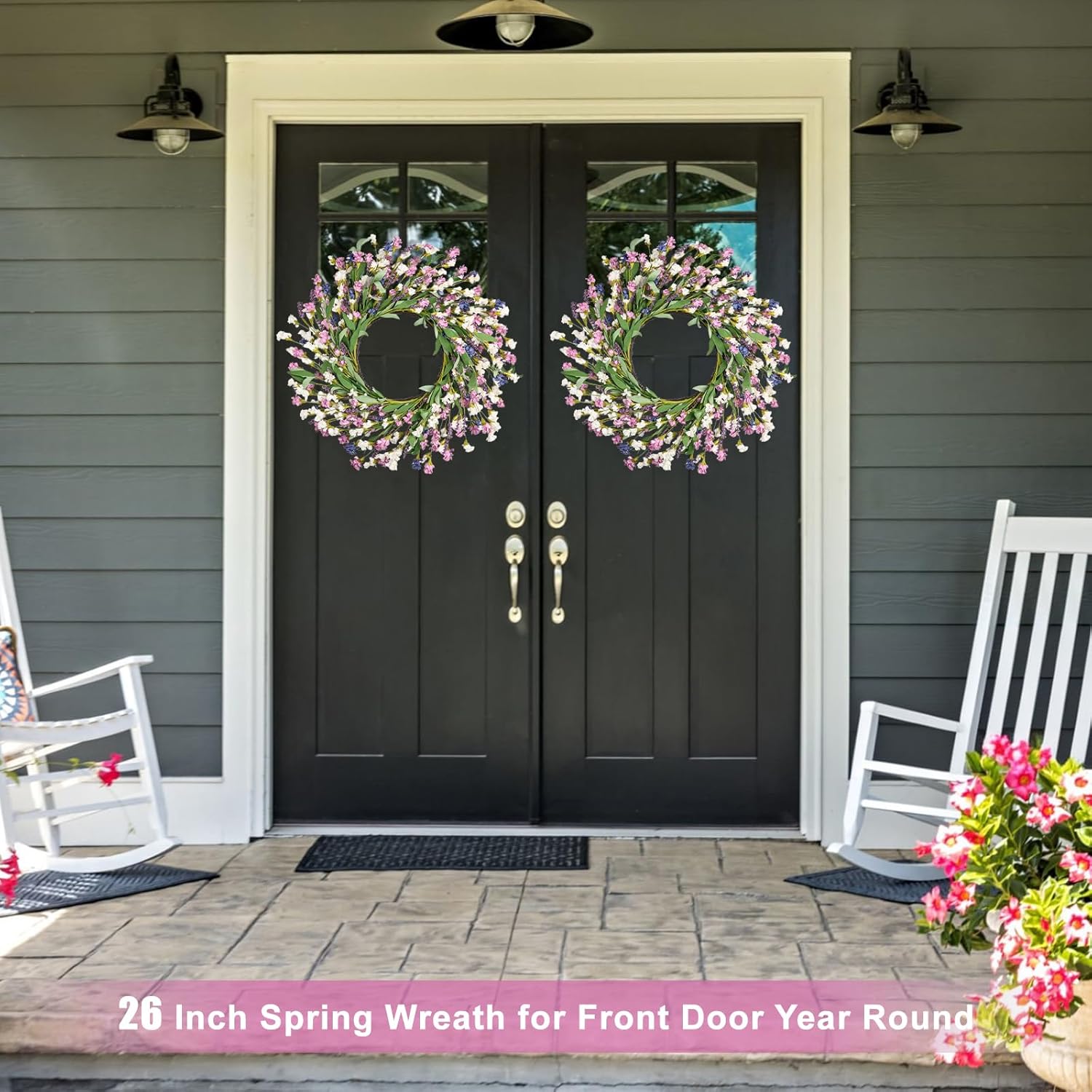 Artgar 26 Inch Spring Wreath for Front Door - Purple Blue