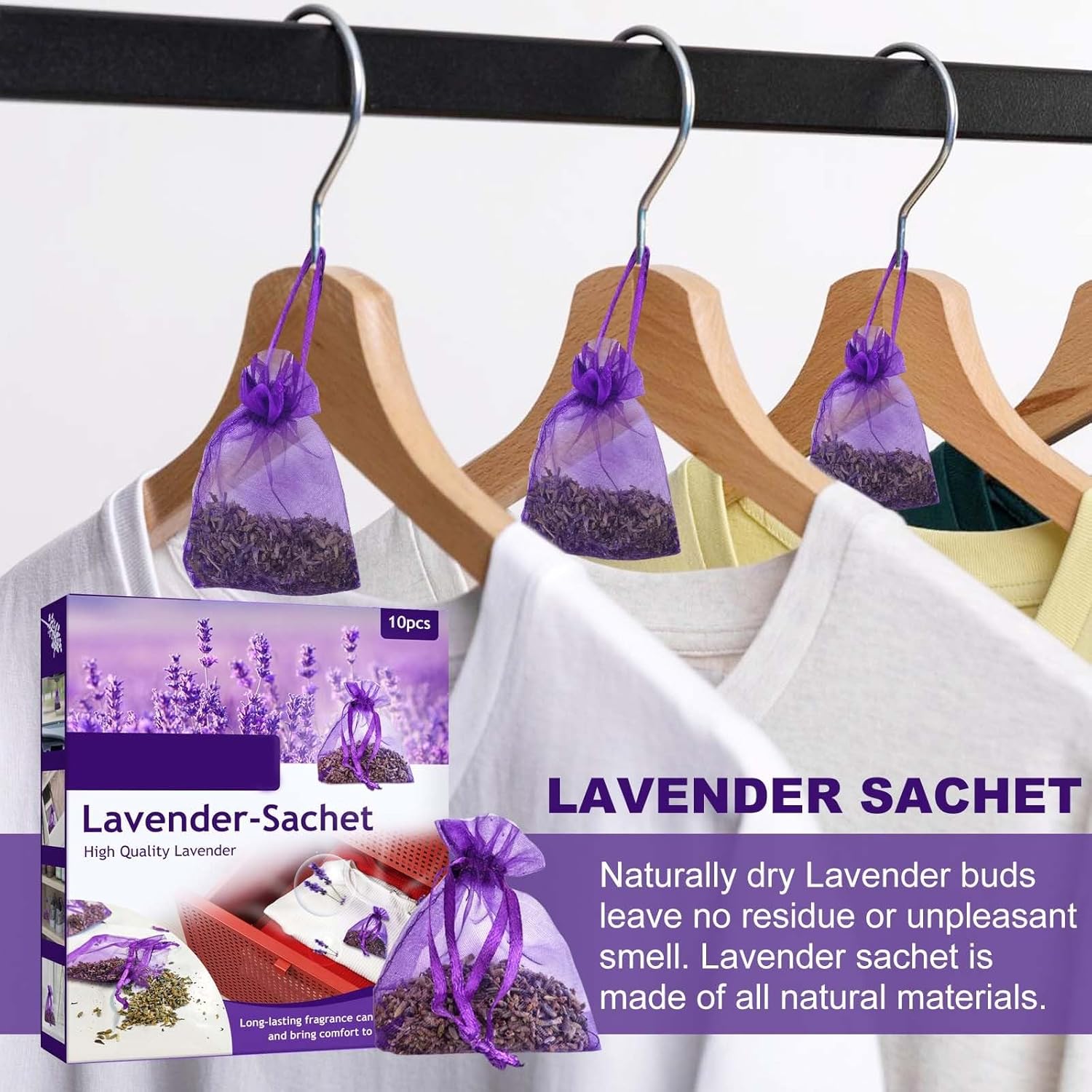 HELLORSO 10 Pack Lavender Sachet Bags for Closets and Drawers