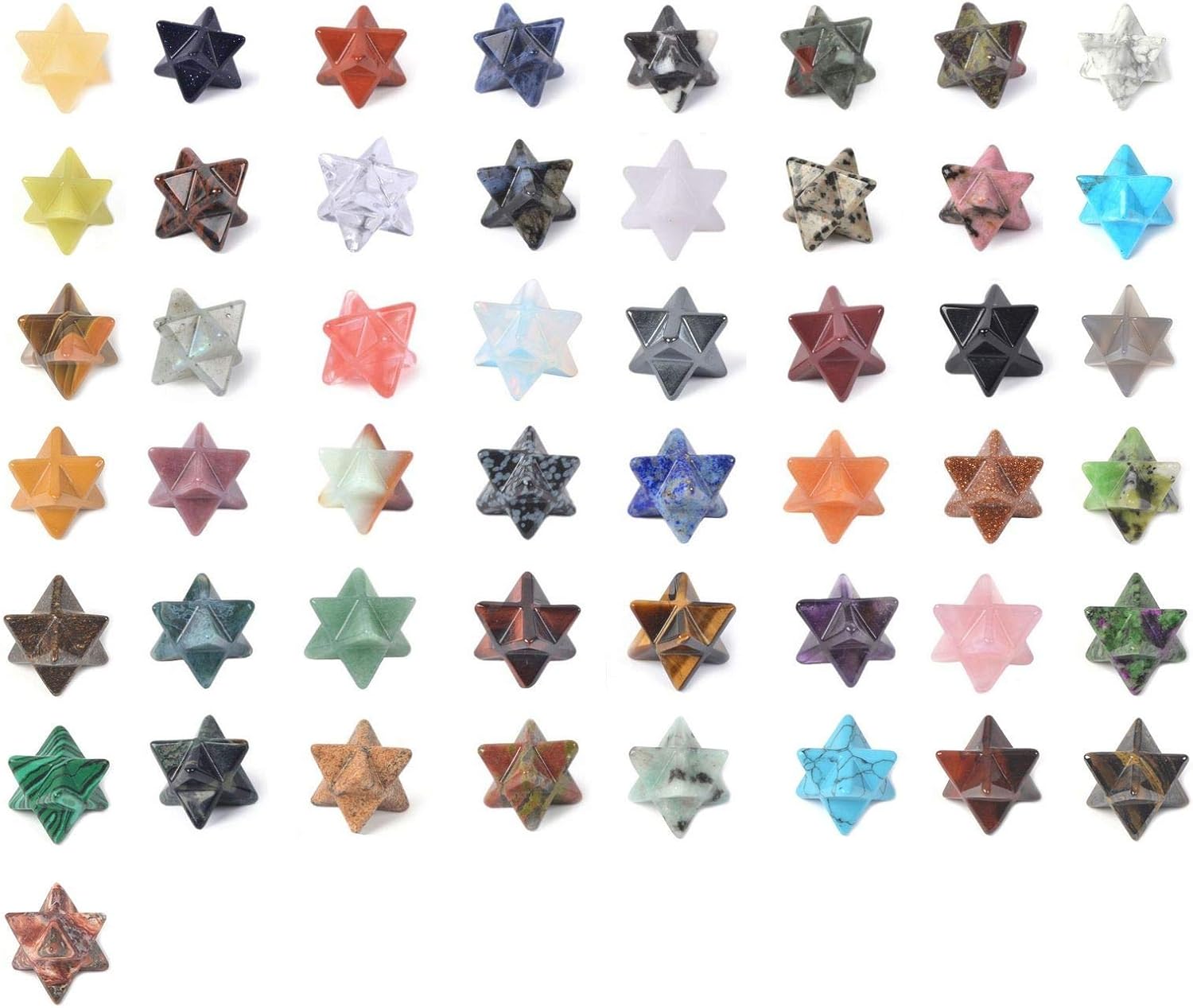 24pcs Multi-Color Carved Merkaba Star Healing Stones