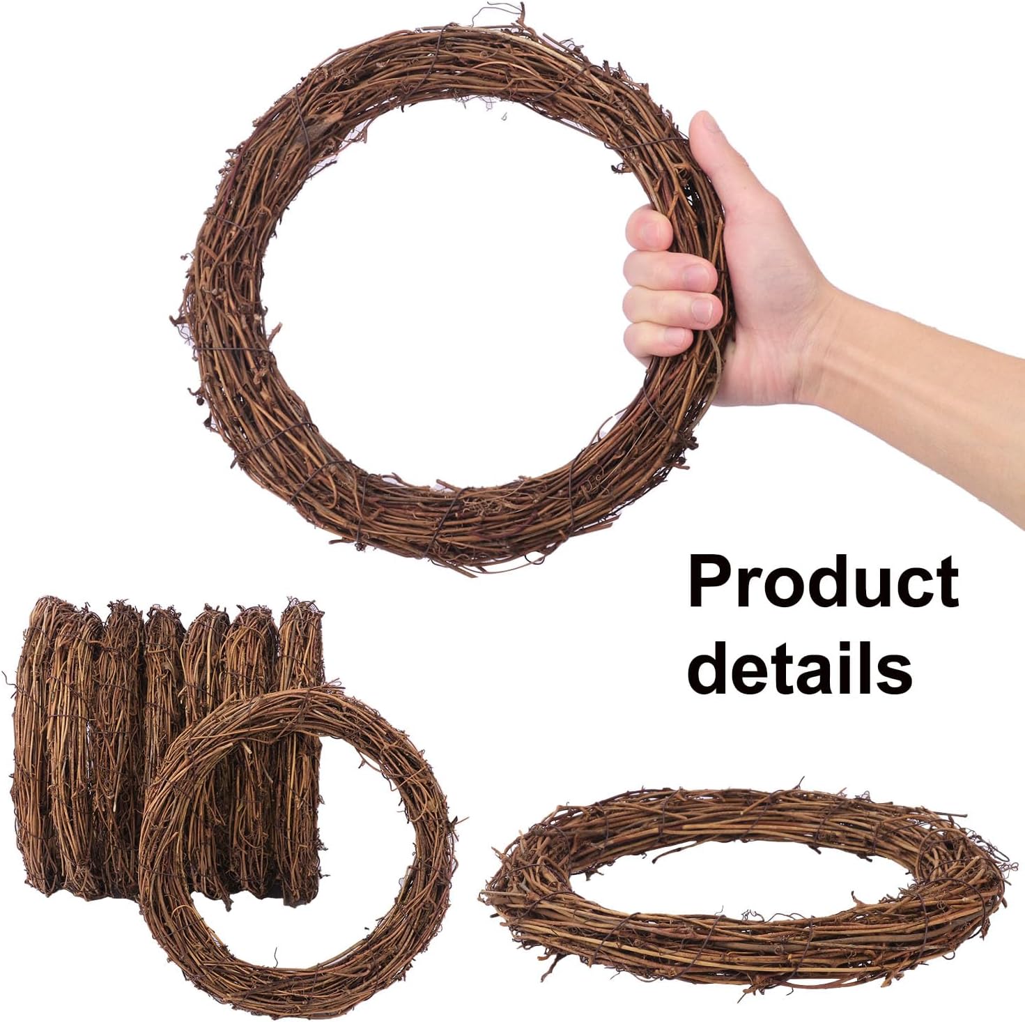7pcs 10 Inch Natural Rattan Wreath for Home Decor