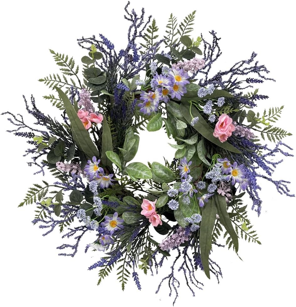 24 Inch Purple Front Door Wreath with Eucalyptus and Lavender