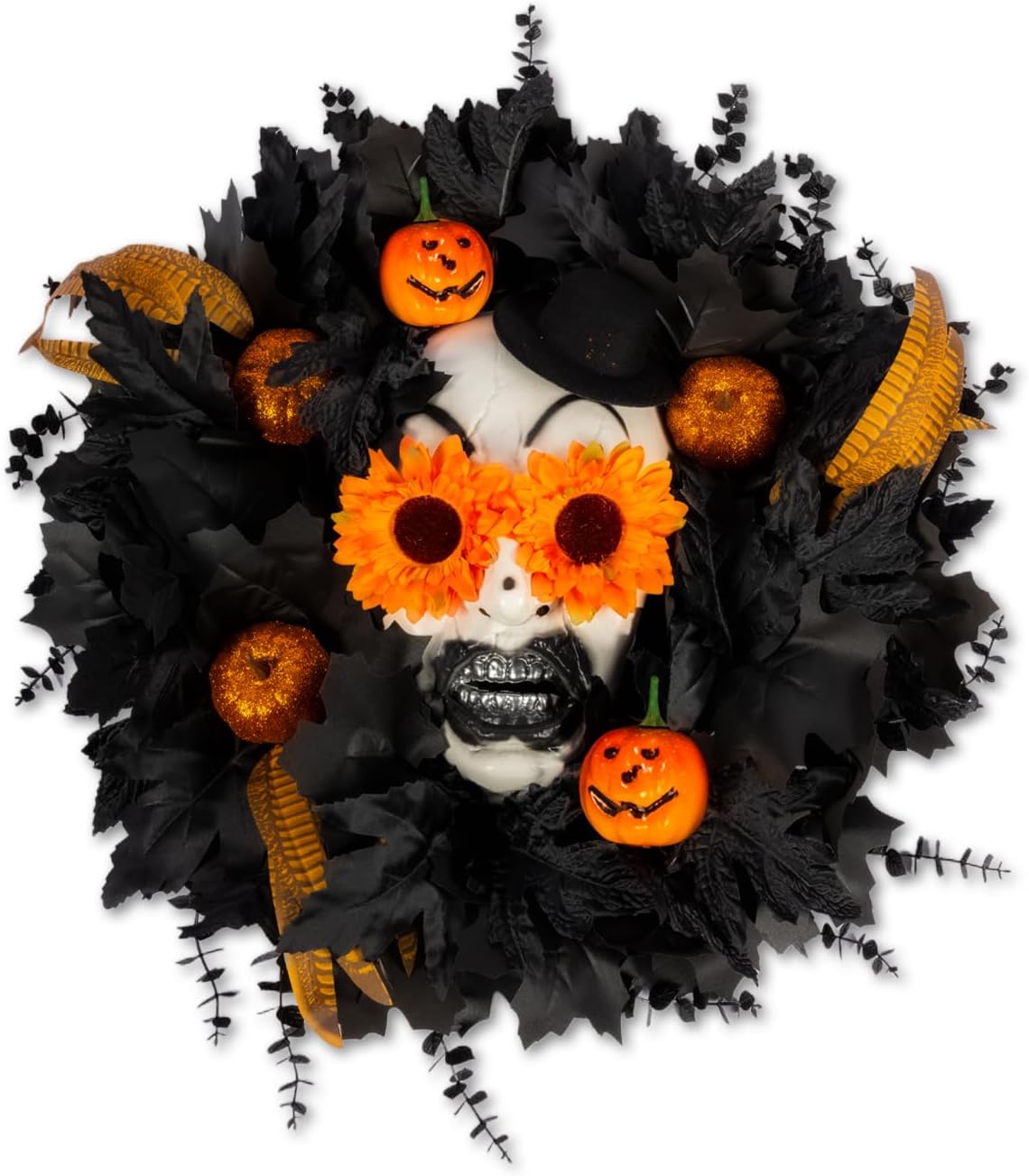 Halloween Wreath with Skull 20 Inch Black Maple Leaves Decor