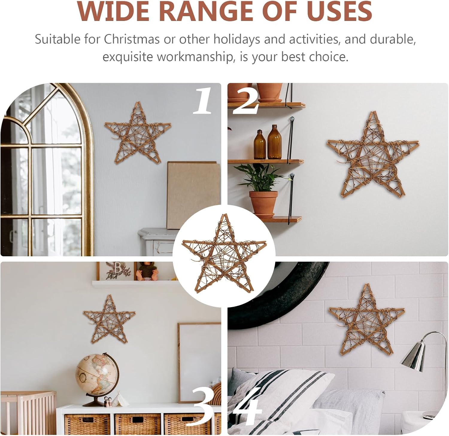 Artibetter Rattan Star Wreath DIY Crafts Base Hanging Wall Decor