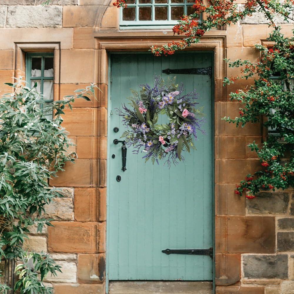 24 Inch Purple Front Door Wreath with Eucalyptus and Lavender