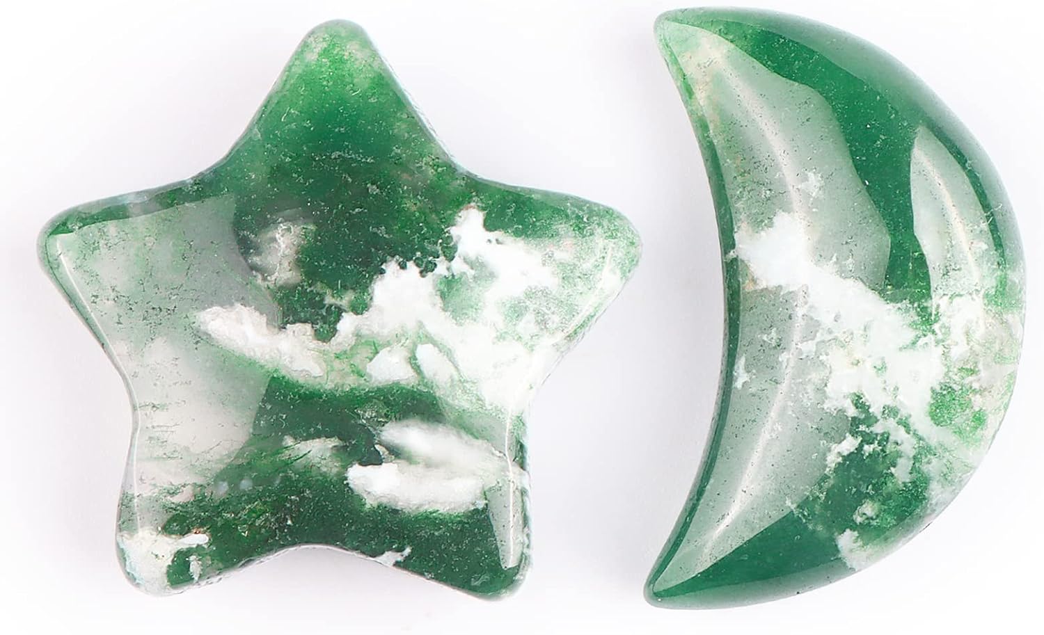 SMQ Moon Star Moss Agate Worry Stone Healing Crystal Set