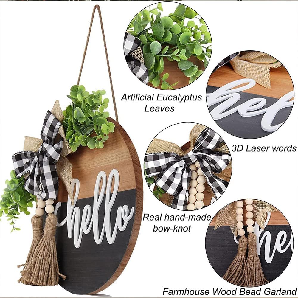 S_SSOY Hello Door Wreath 13 Inch Black Brown
