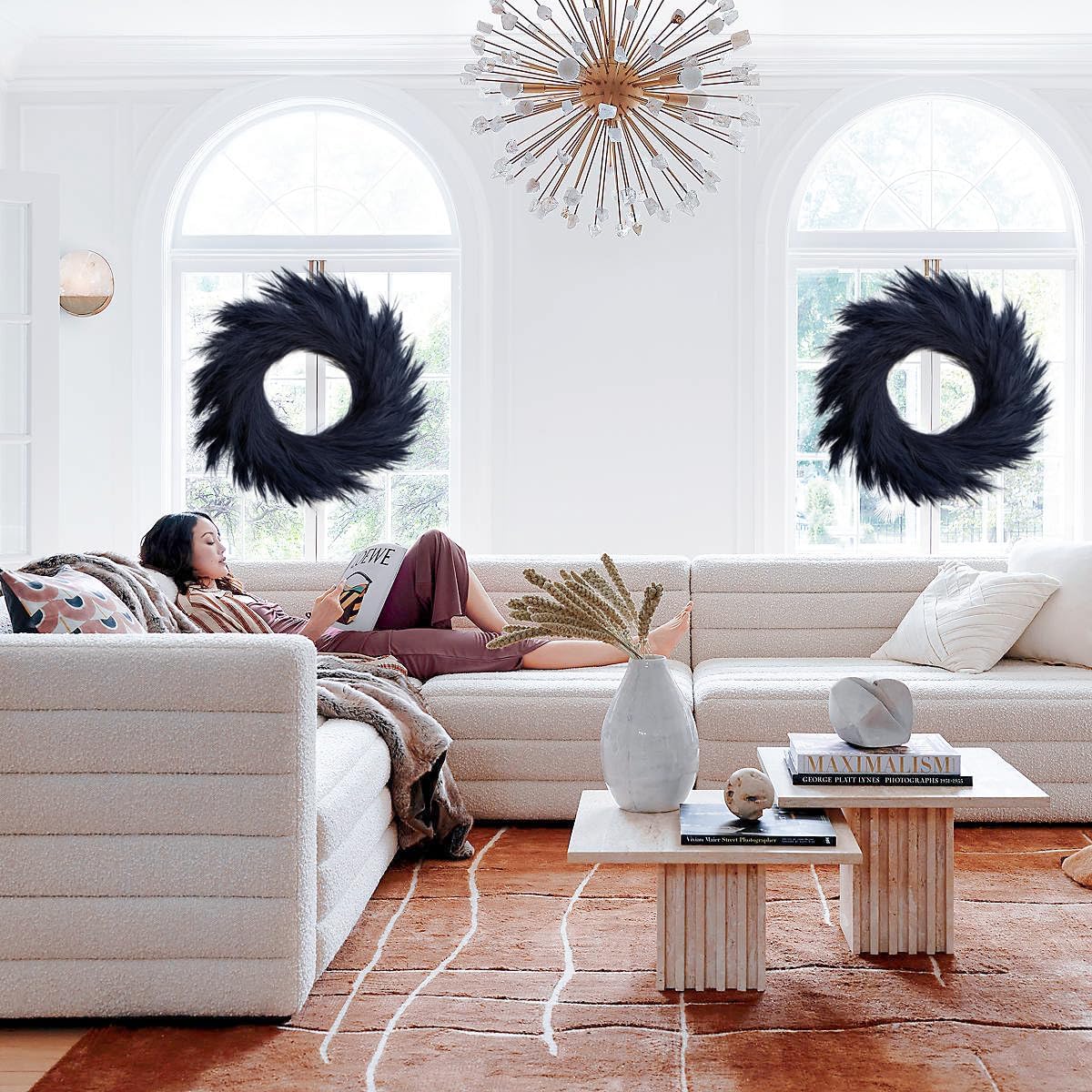 27 Inch Artificial Pampas Grass Wreath Black