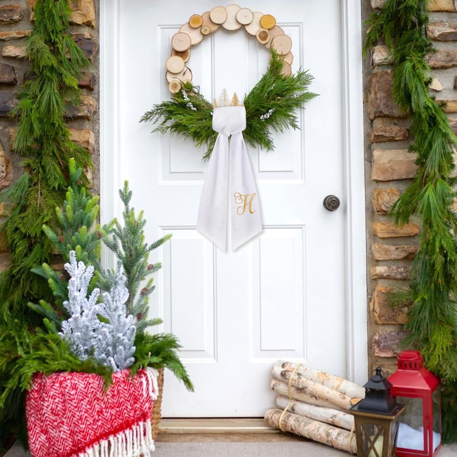 2 Pack Letter H Embroidered Wreath Sash for Front Door