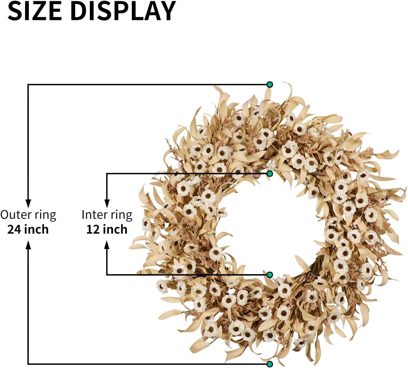 24 Inch White Floral Wreath for Front Door
