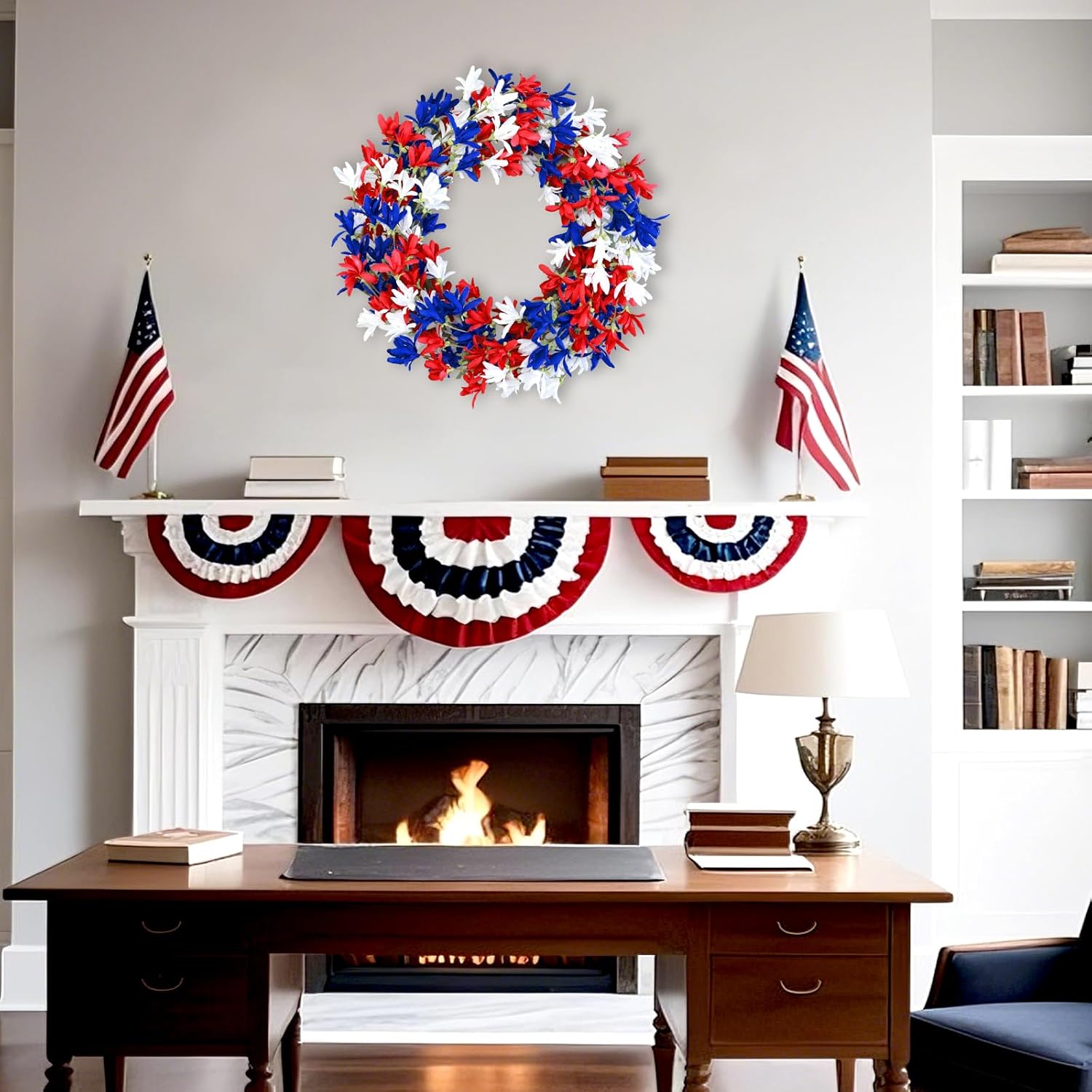 4th of July Wreath with Red White Blue Flowers