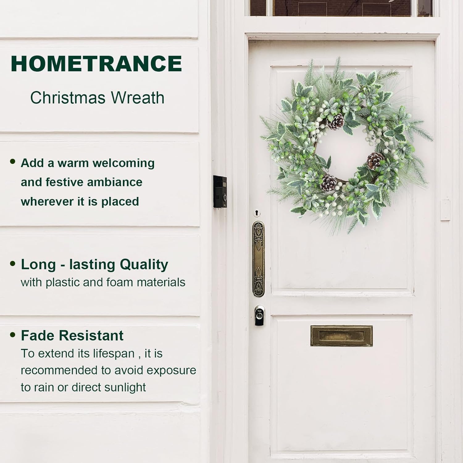 Winter Christmas Wreath for Front Door 20 Inches