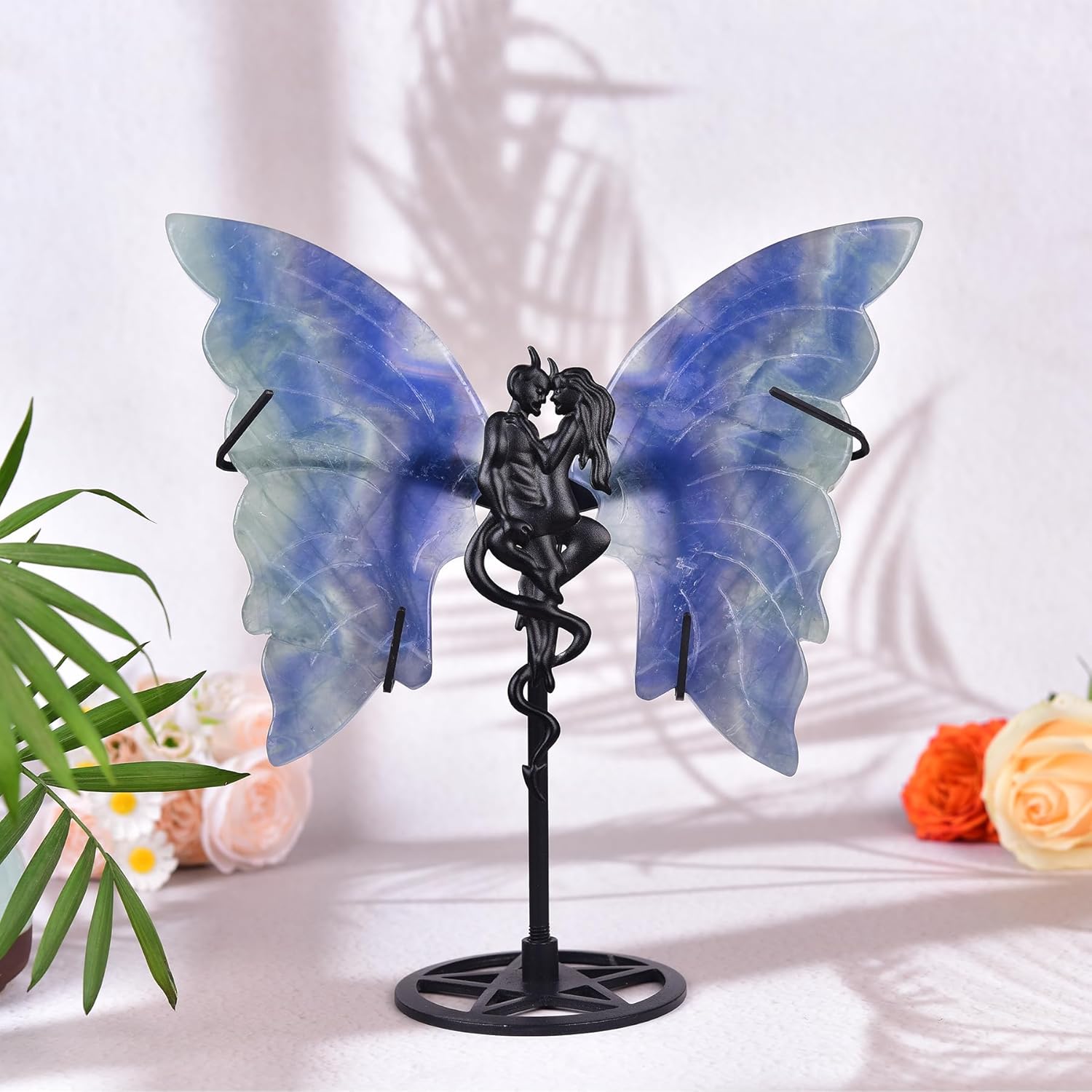 JIC Gem Blue Fluorite Crystal Butterfly Wings Decor