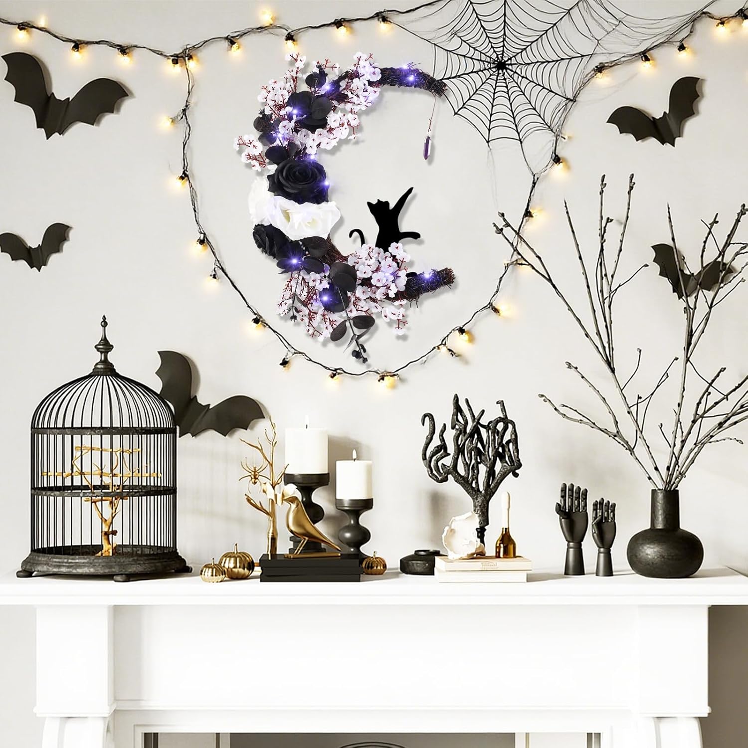 MyCoats 2025 Halloween Wreath Black Cat Door Decor