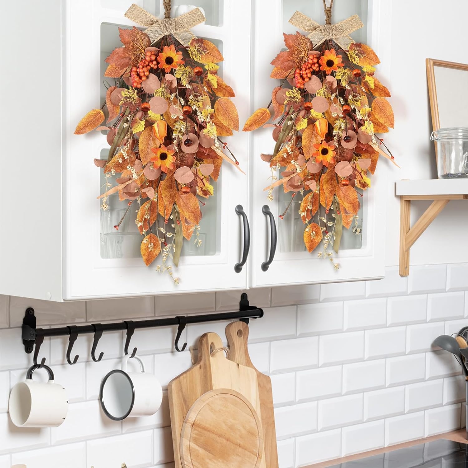 2 Pcs 24 Autumn Harvest Teardrop Wreath for Front Door