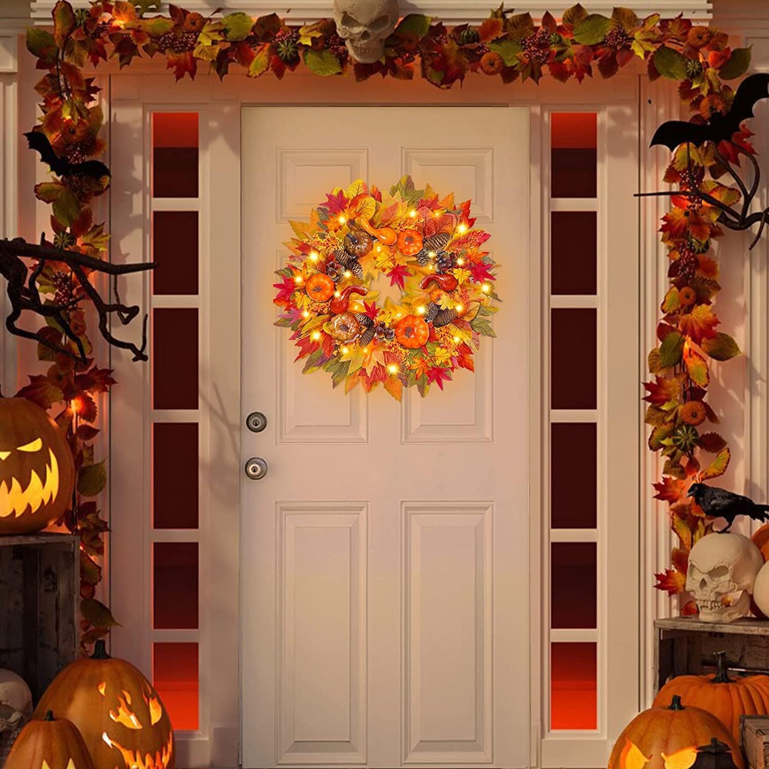 20 Inch Fall Wreath with LED Lights and Timer