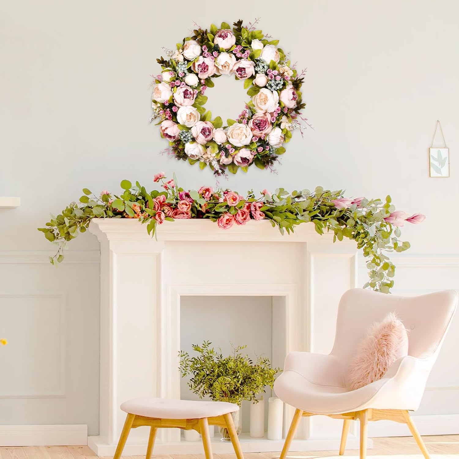 22 Inch Handmade Peony Wreath for Front Door
