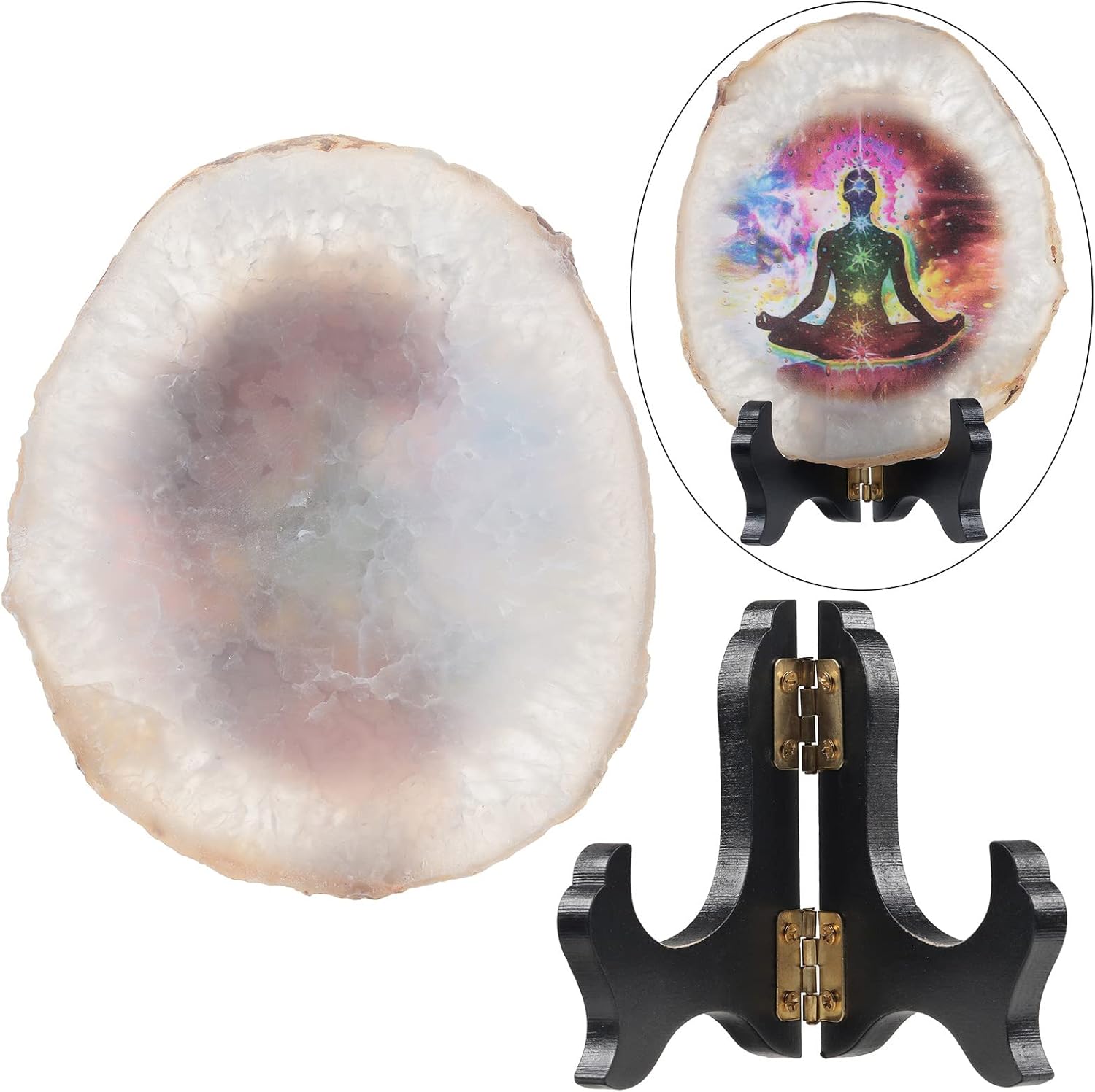 TUMBEELLUWA 7 Chakra Agate Slice Decor with Stand
