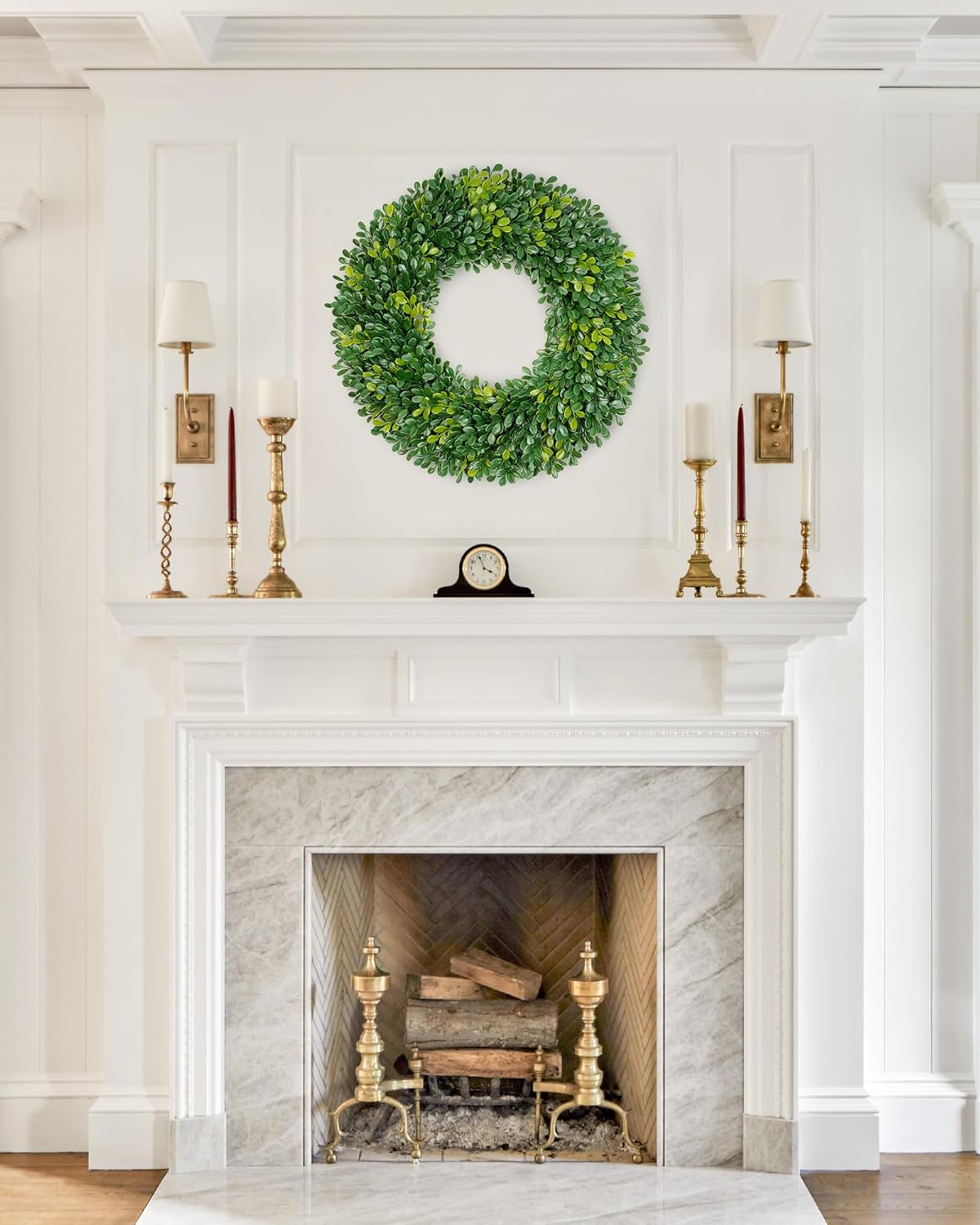 Vlorart 20 Inch Artificial Boxwood Wreath for Front Door