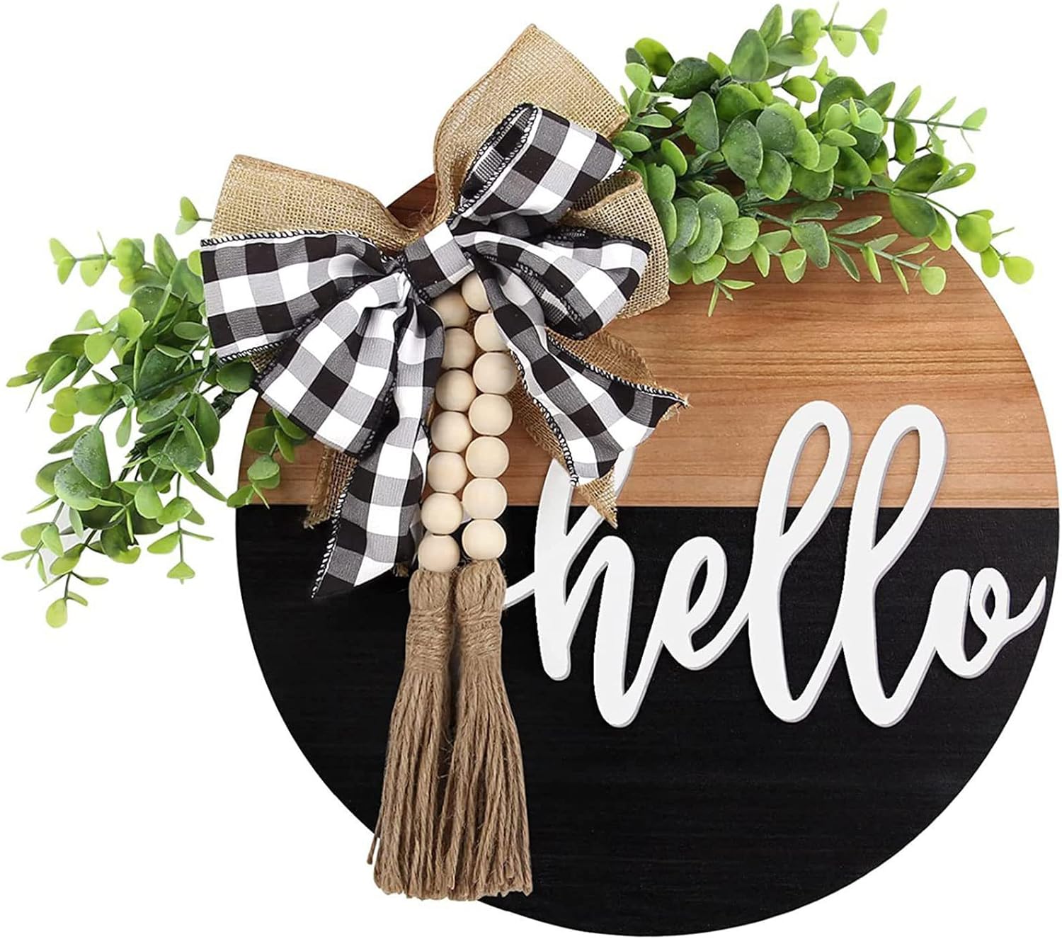 S_SSOY Hello Door Wreath 13 Inch Black Brown