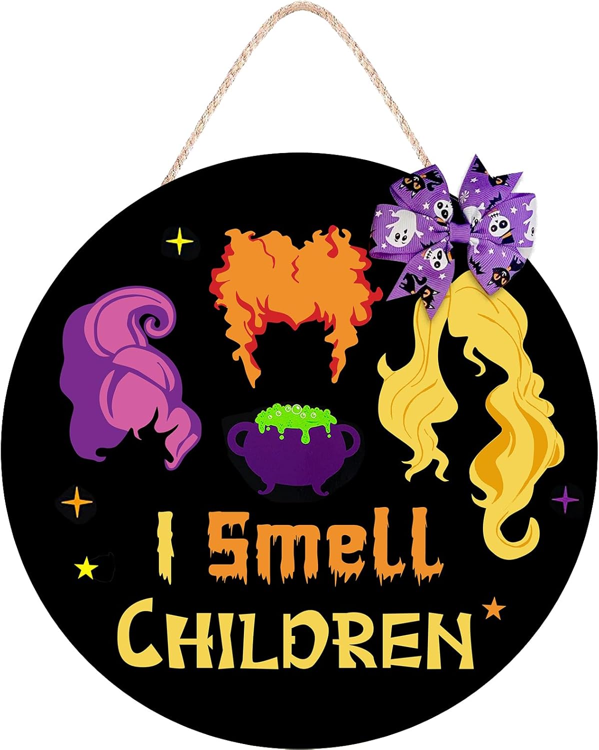 Halloween Wreath Hocus Pocus Door Sign Wooden Bow Decor