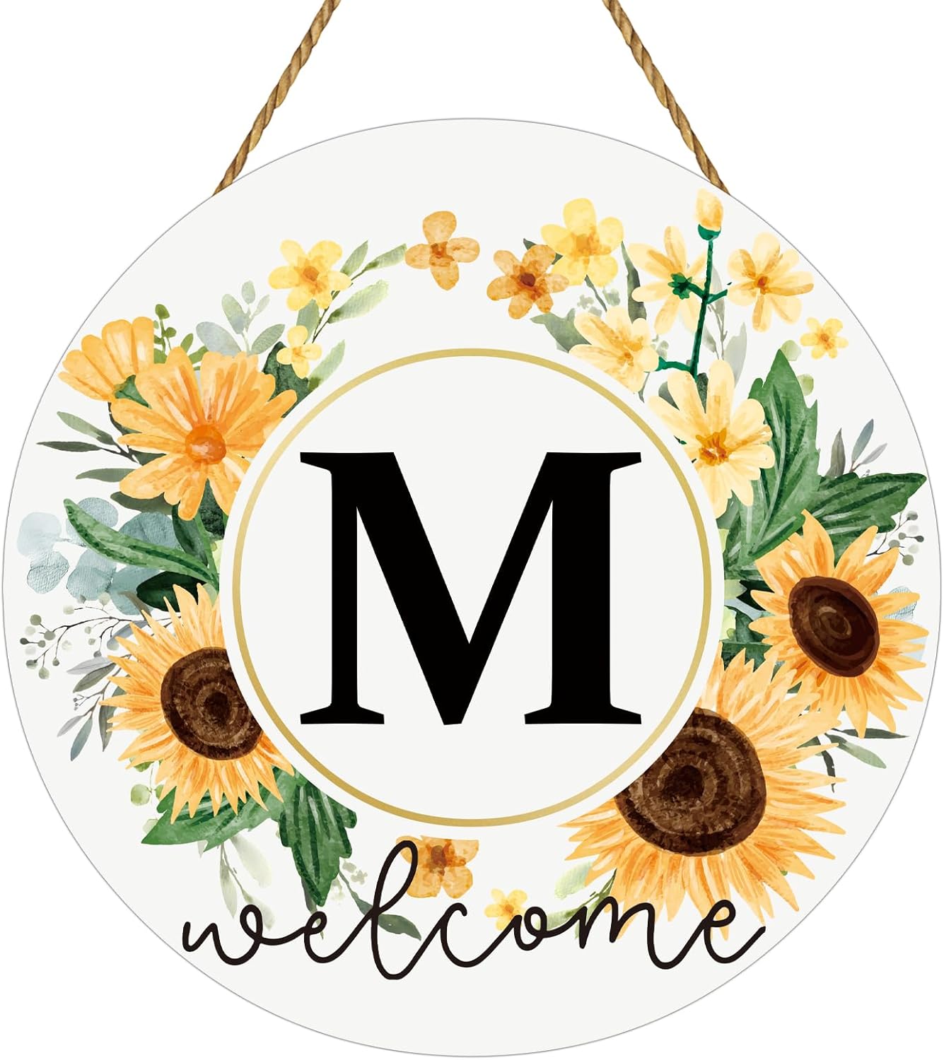 Sunflower Monogram Letter M Wreath for Front Door