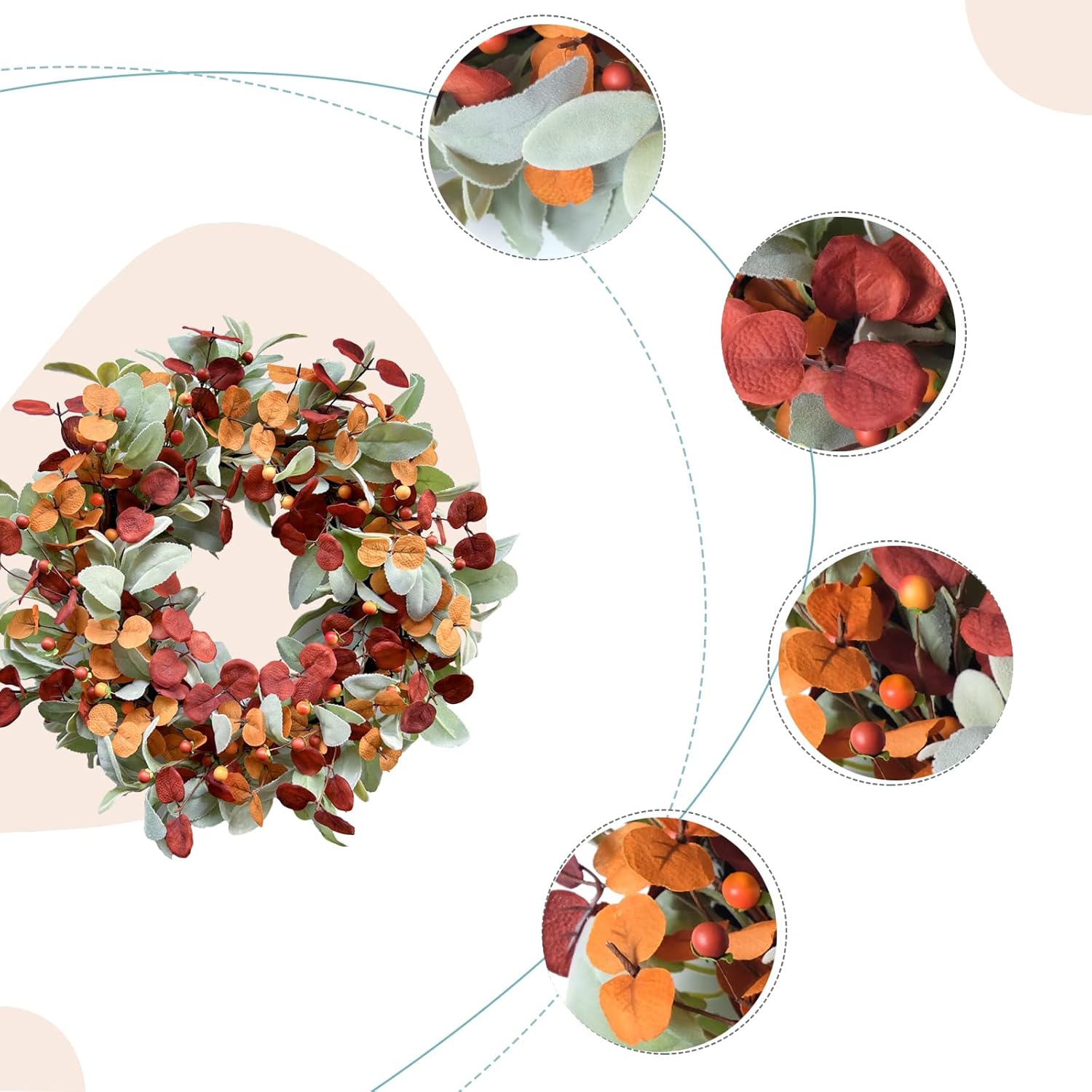 CIR OASES Artificial Fall Wreath for Front Door
