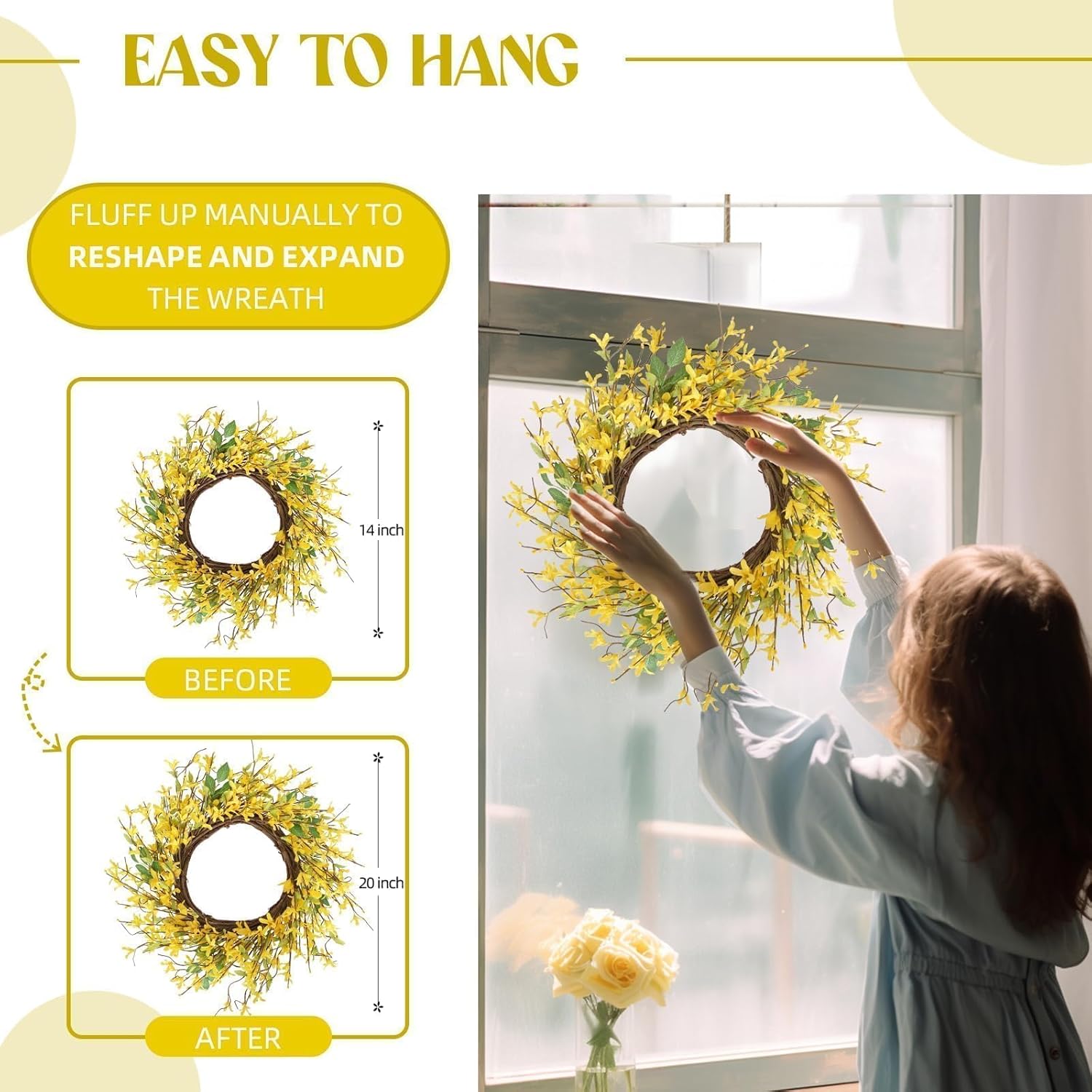 Hometrance 20 Inch Spring Wreath with Yellow Forsythia