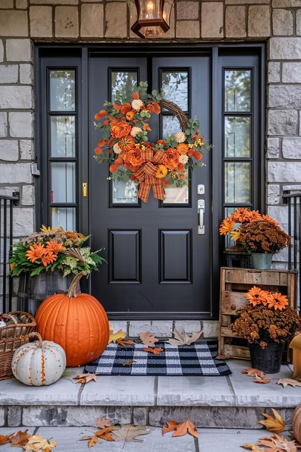 24 Inch Artificial Fall Wreath for Front Door 1